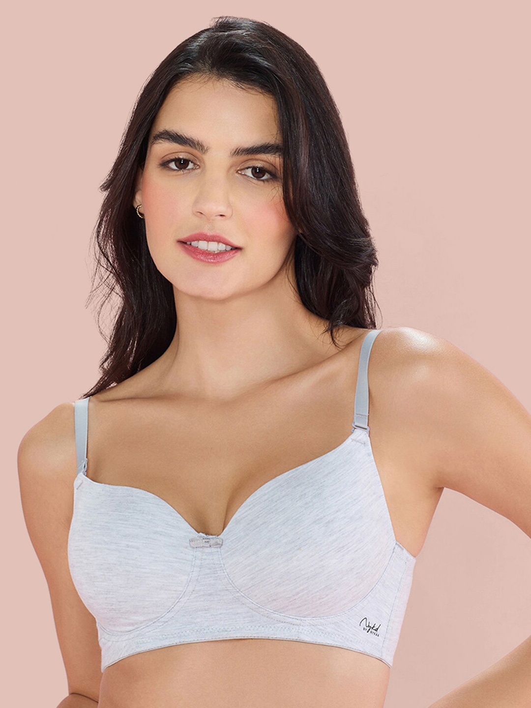 

Nykd By Nykaa Breathe Cotton All Day Comfort Padded Non Wired T-Shirt Bra Nyb198, Grey melange