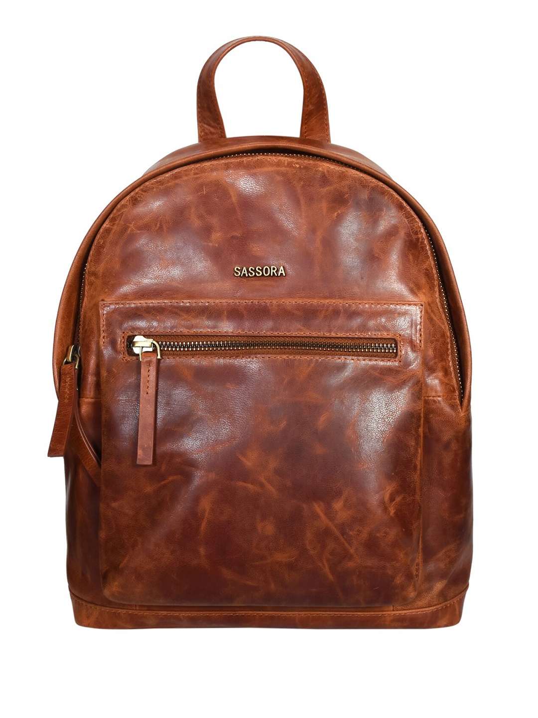 

Sassora Unisex Textured Leather Backpack with Compression Straps, Tan