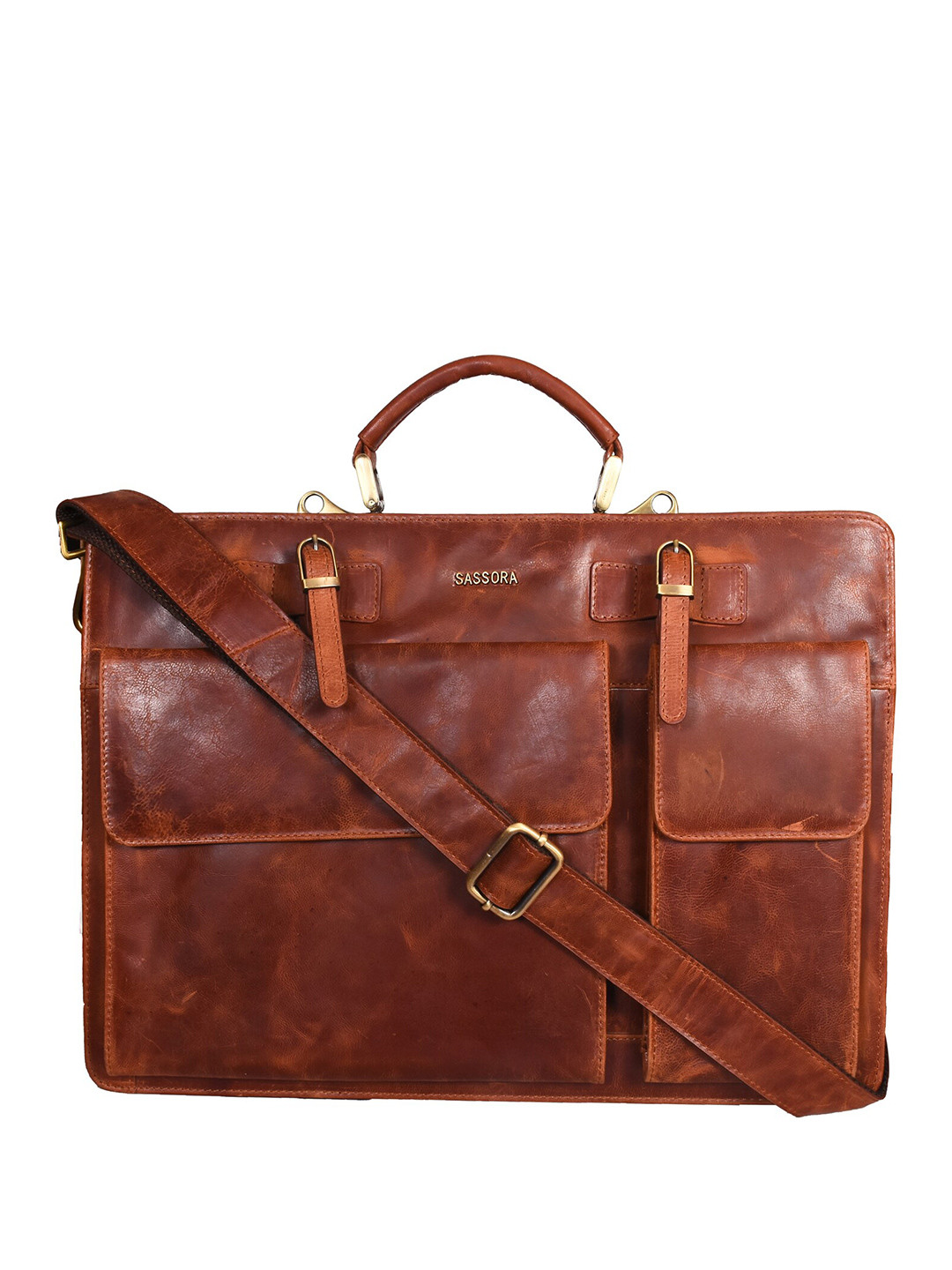 

Sassora Unisex Leather Laptop Bag-Up to 16 inch, Tan
