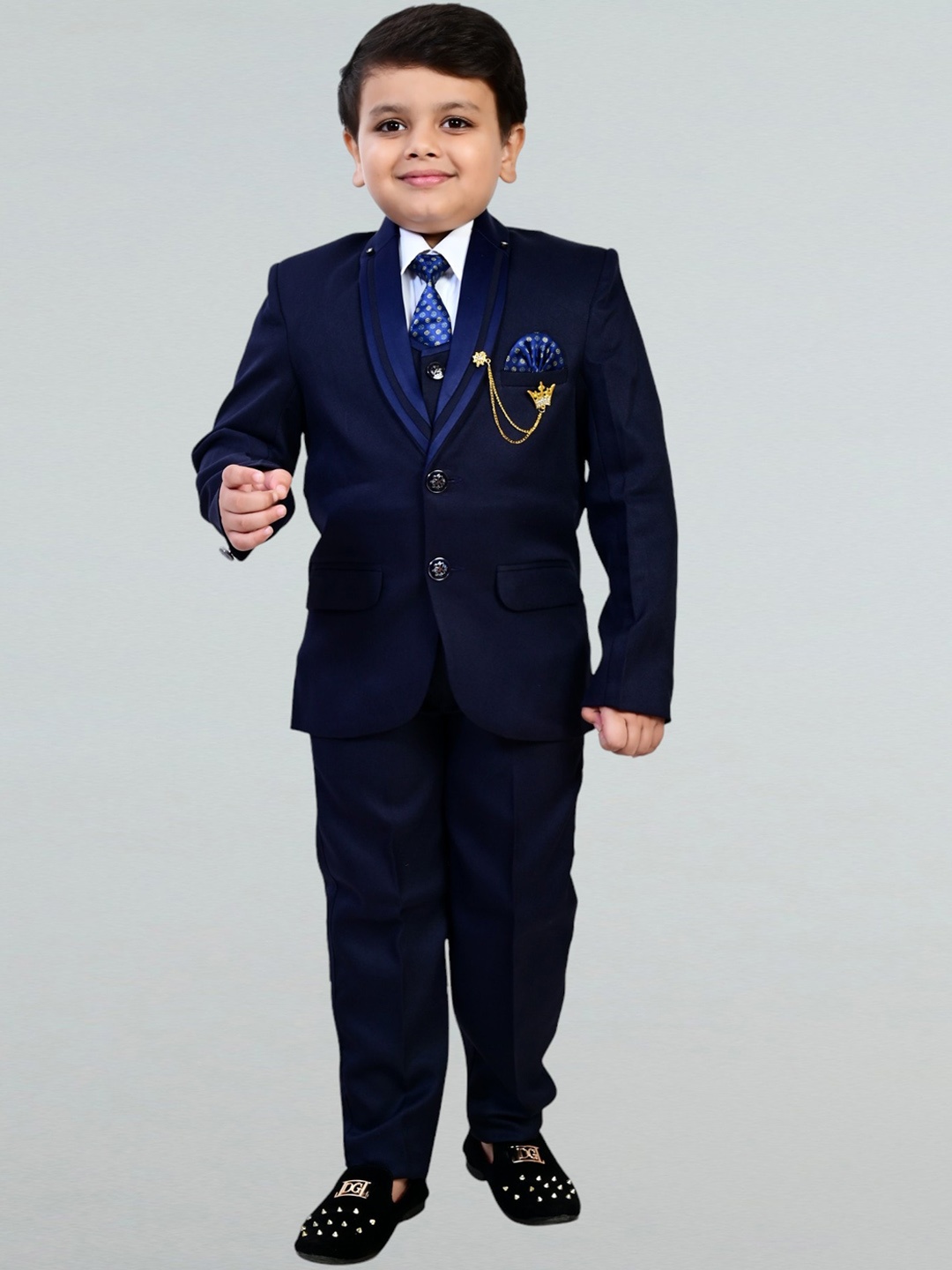 

BT DEZINES Boys Single-Breasted 5Piece Party Suits, Navy blue