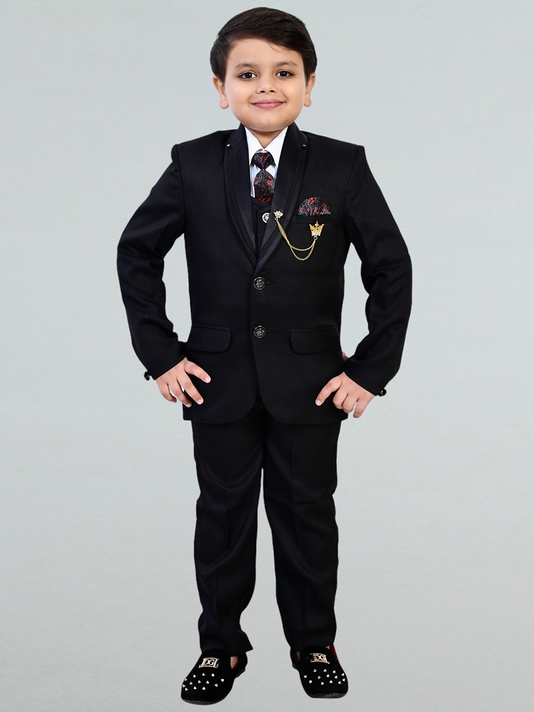 

BT DEZINES Boys 5-Piece Single-Breasted Suits, Black