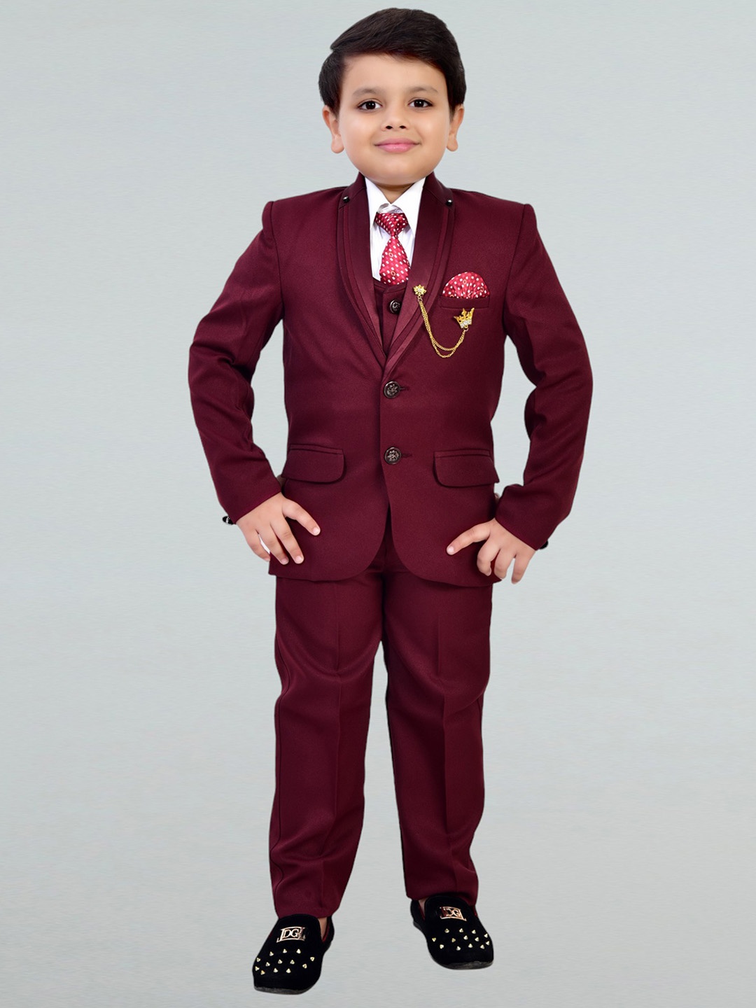 

BT DEZINES Boys 5-Piece Single-Breasted Suit Set, Maroon