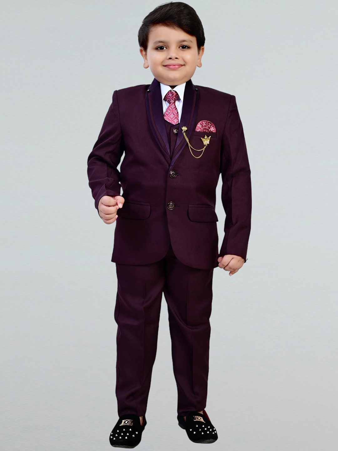 

BT DEZINES Boys Single-Breasted 5Piece Party Suits, Burgundy