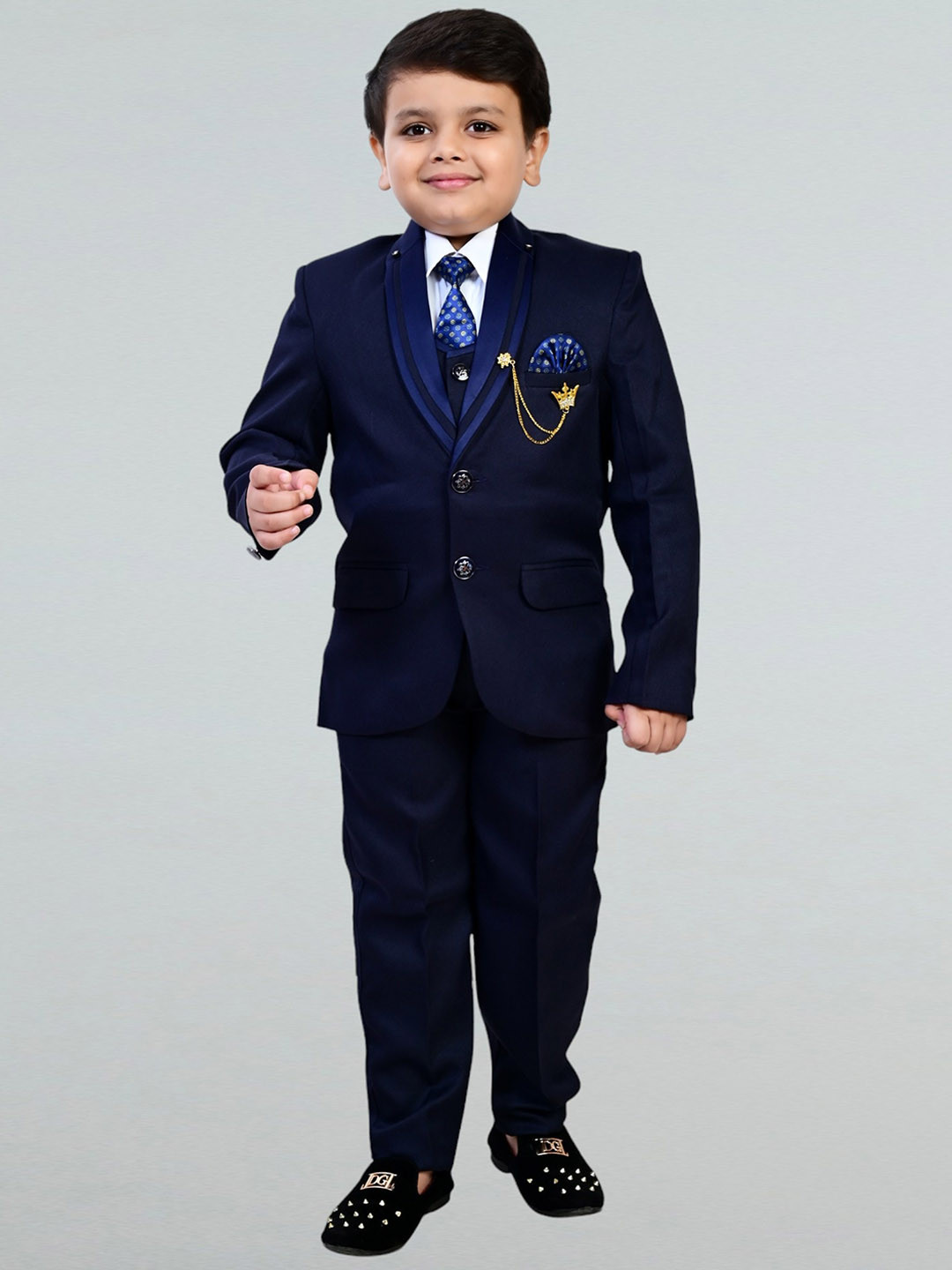 

BT DEZINES Boys 5-Piece Single Breasted Suits, Navy blue