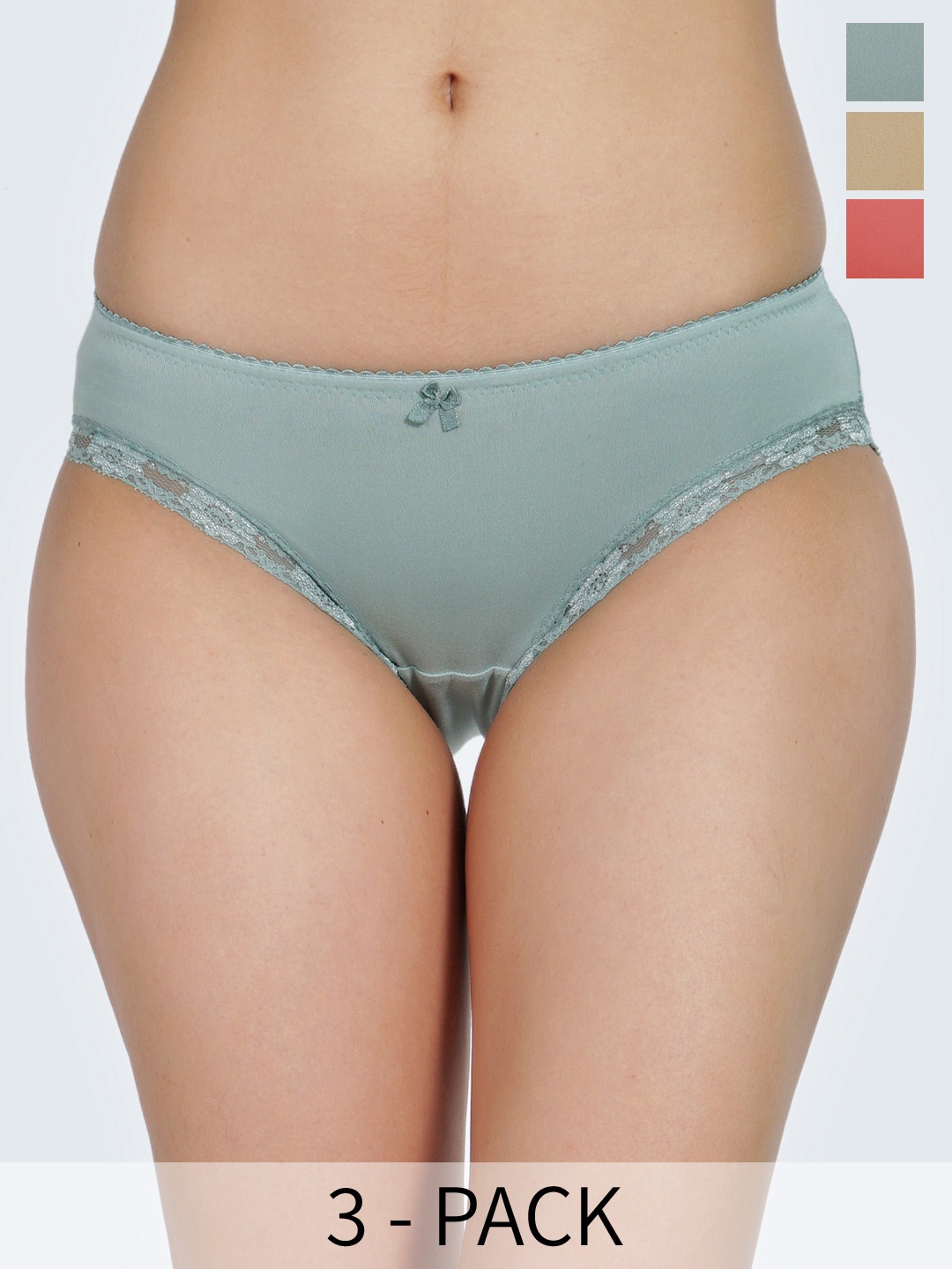 LADYLAND Pack Of 3 Assorted Antibacterial Lace-Detail Hipster Briefs