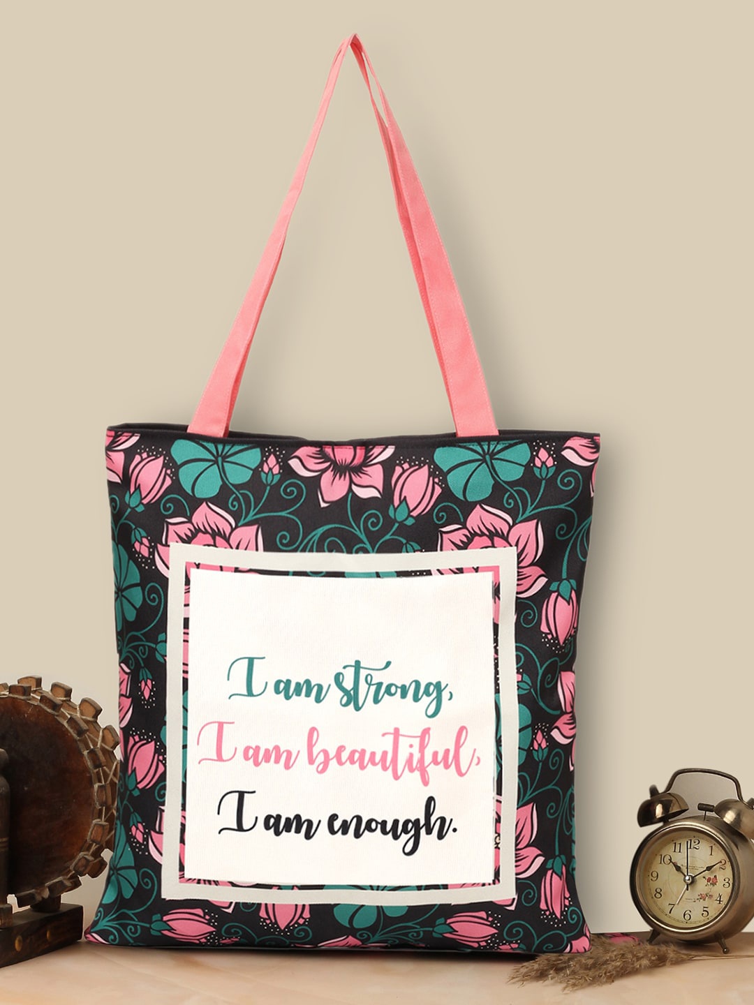 

The Purple Tree Floral Printed Oversized Shopper Tote Bag, Green