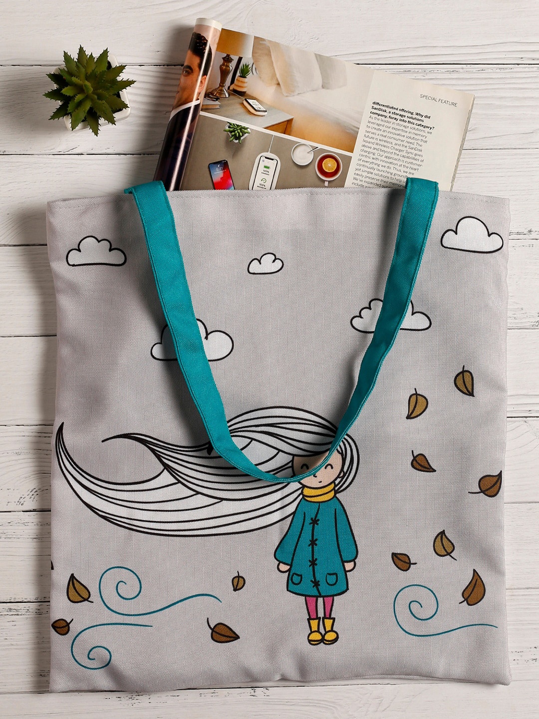 

The Purple Tree Shopper Tote Bag with Applique, Grey