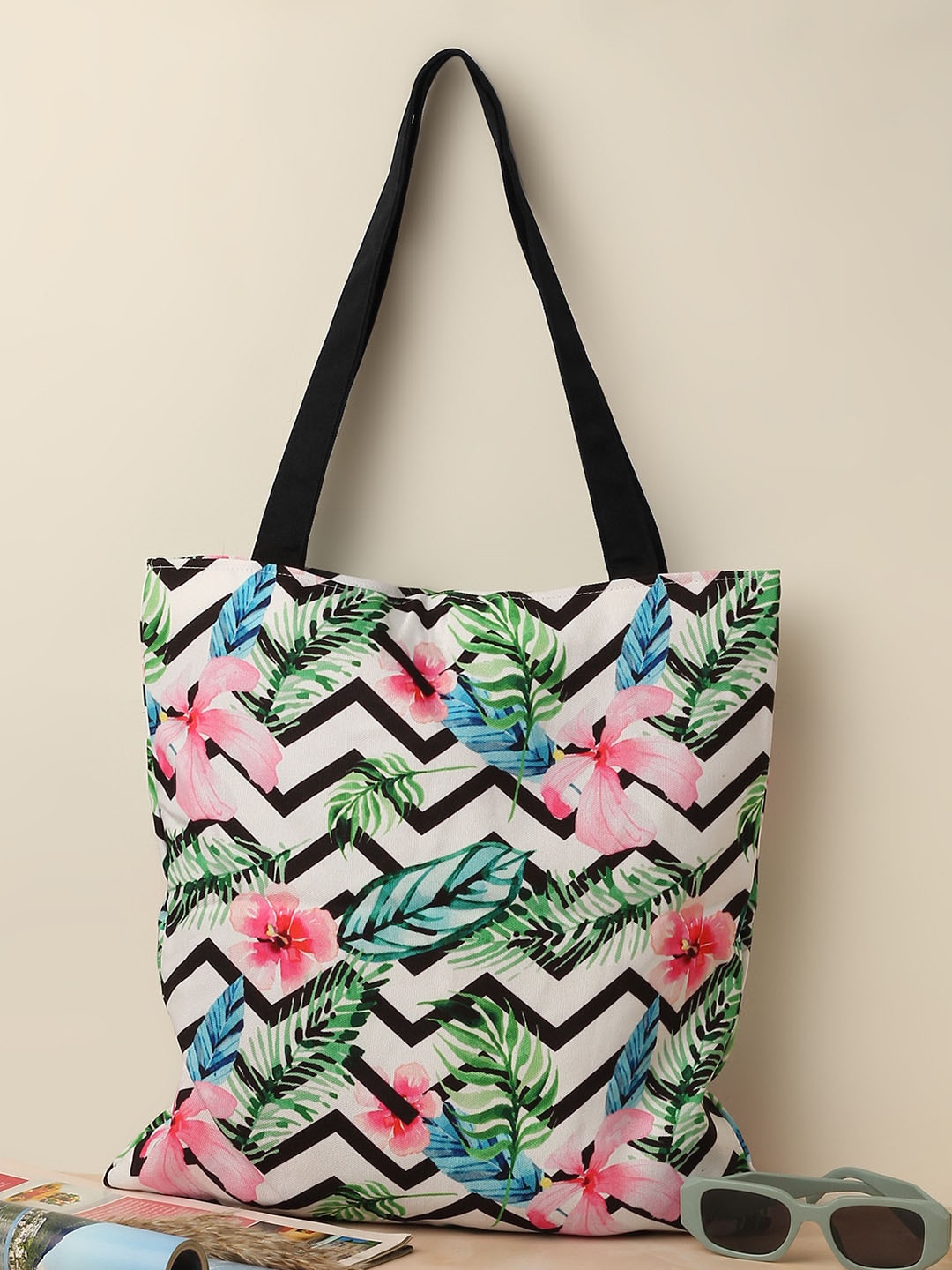 

The Purple Tree Floral Printed Canvas Tote Bag, Black