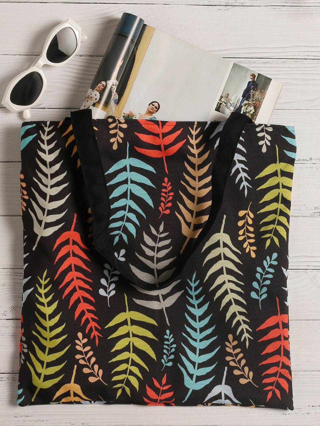 

The Purple Tree Printed Structured Handheld Bag with Tasselled, Black