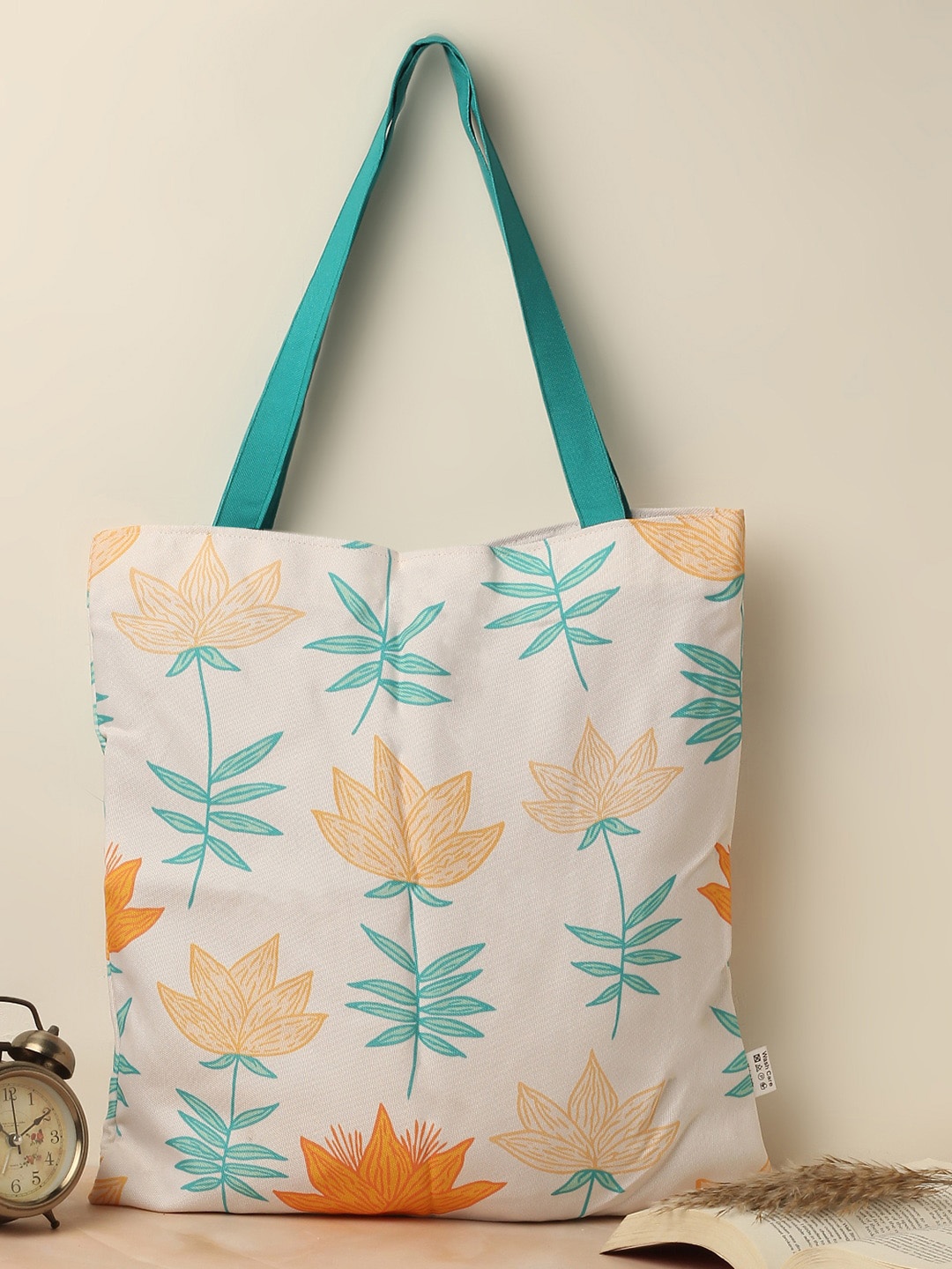 The Purple Tree Floral Printed Oversized Structured Tote Bag, Beige
