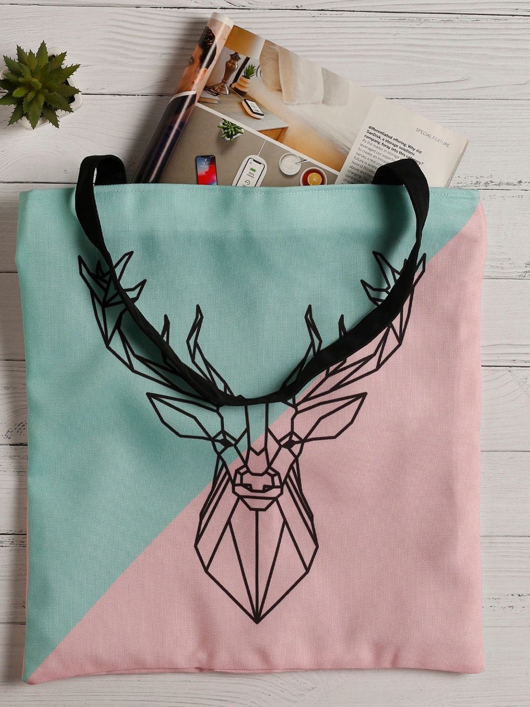 

The Purple Tree Graphic Printed Structured Tote Bag, Green