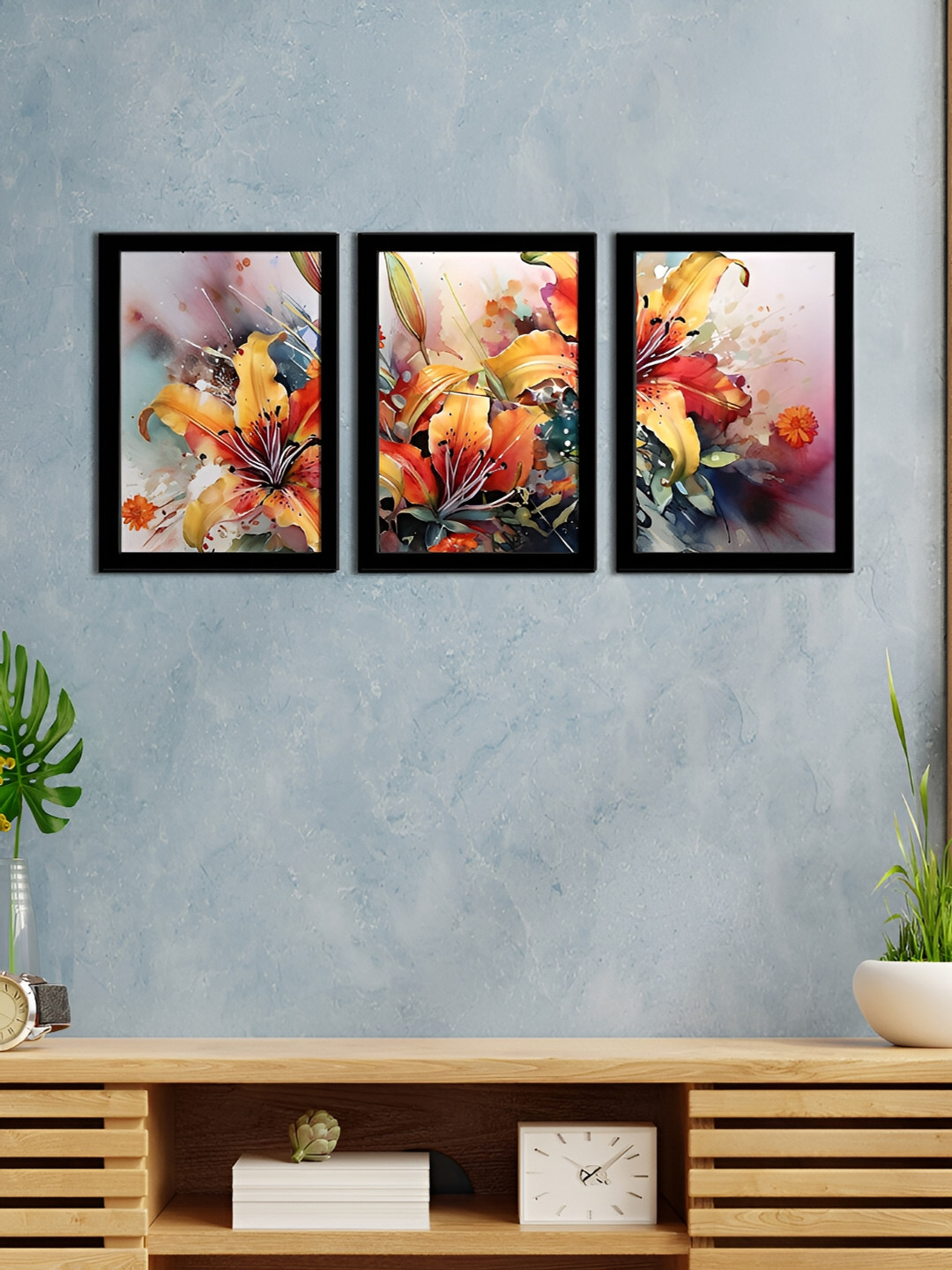 

WENS Black & Red 3 Pieces Synthetic Wooden Floral and Botanical Paintings Wall Art