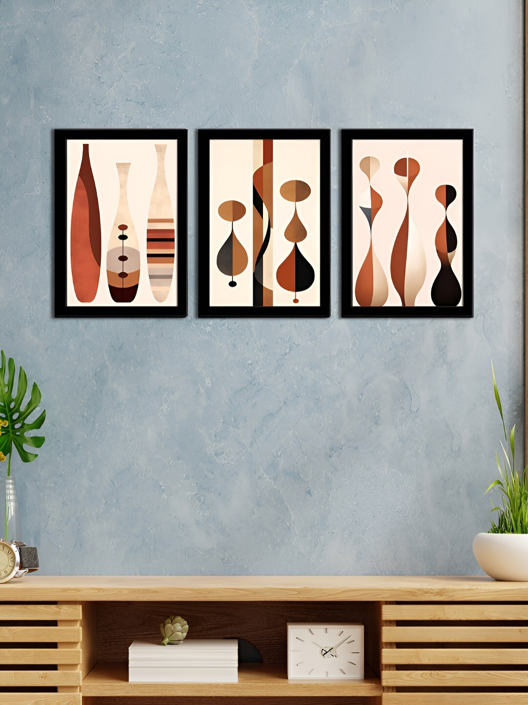 

WENS Black & White 3 Pieces Synthetic Wooden Abstract Paintings Wall Art