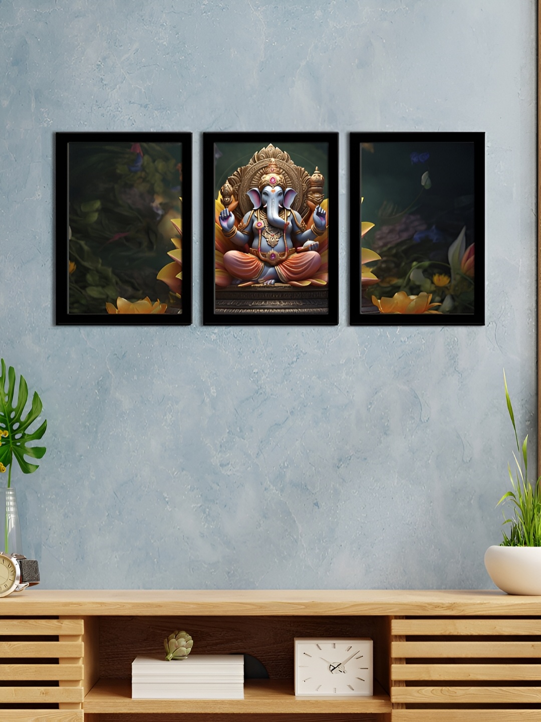 

WENS Black & Blue 3 Pieces Synthetic Wooden Religious Paintings Wall Art