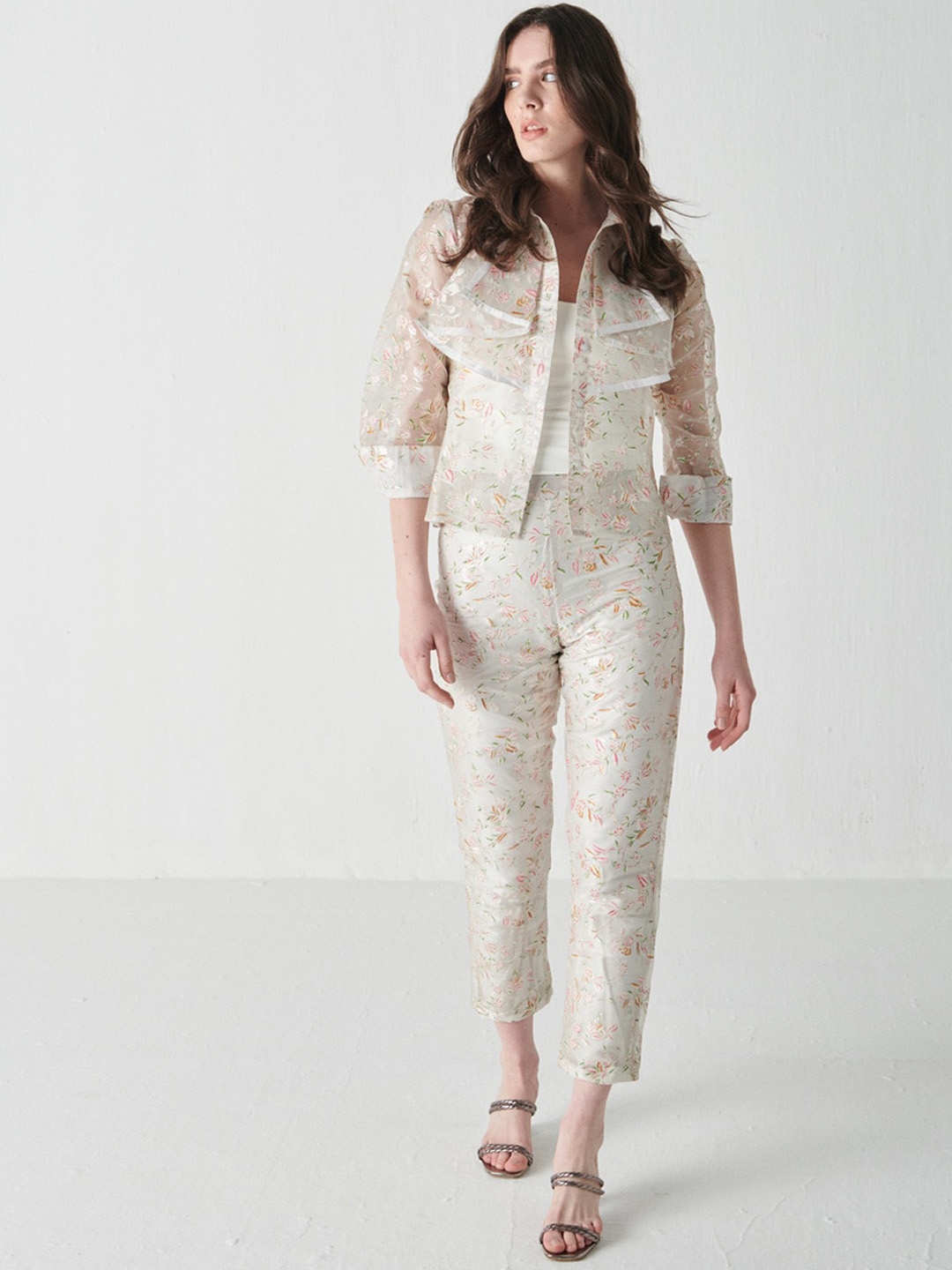 

SOTBELLA Printed Shirt & Trouser Co-Ord Set, Off white