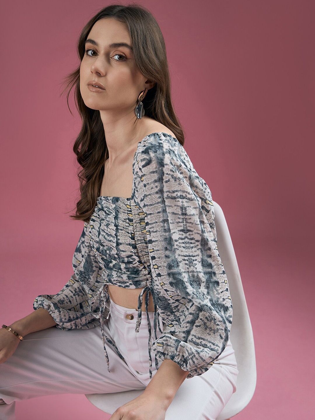 

DressBerry Print Crepe Top, Grey