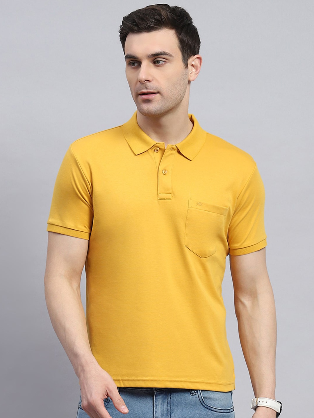 

Monte Carlo Men Polo Collar Pockets T-shirt, Yellow