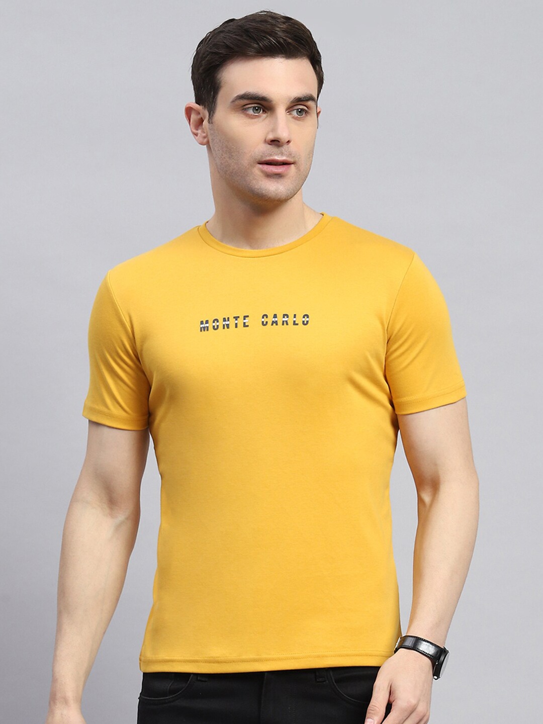 

Monte Carlo Men Typography Raw Edge T-shirt, Yellow
