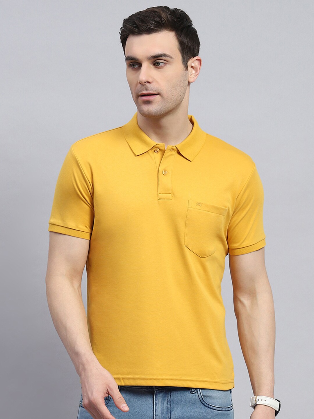 

Monte Carlo Men Polo Collar Pockets T-shirt, Yellow