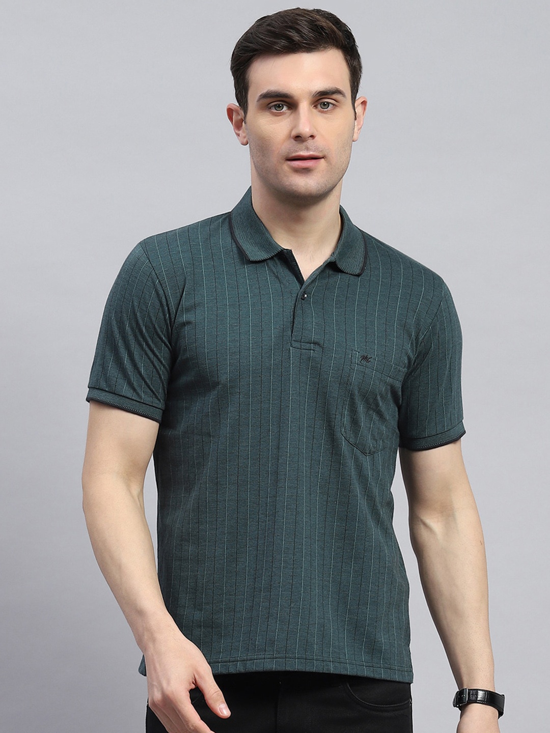 

Monte Carlo Men Polo Collar Pockets T-shirt, Green