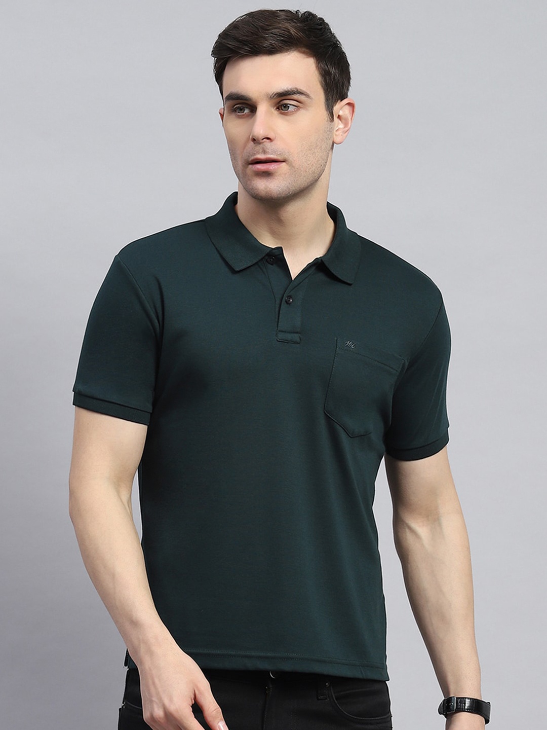 

Monte Carlo Men Polo Collar Pockets T-shirt, Green