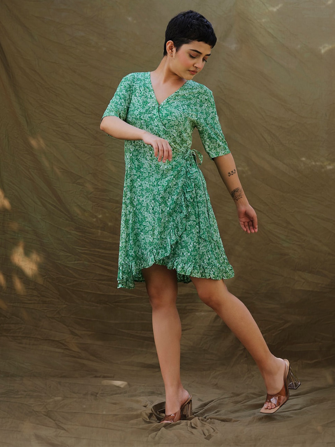 

DELAN Floral Print Dress, Green