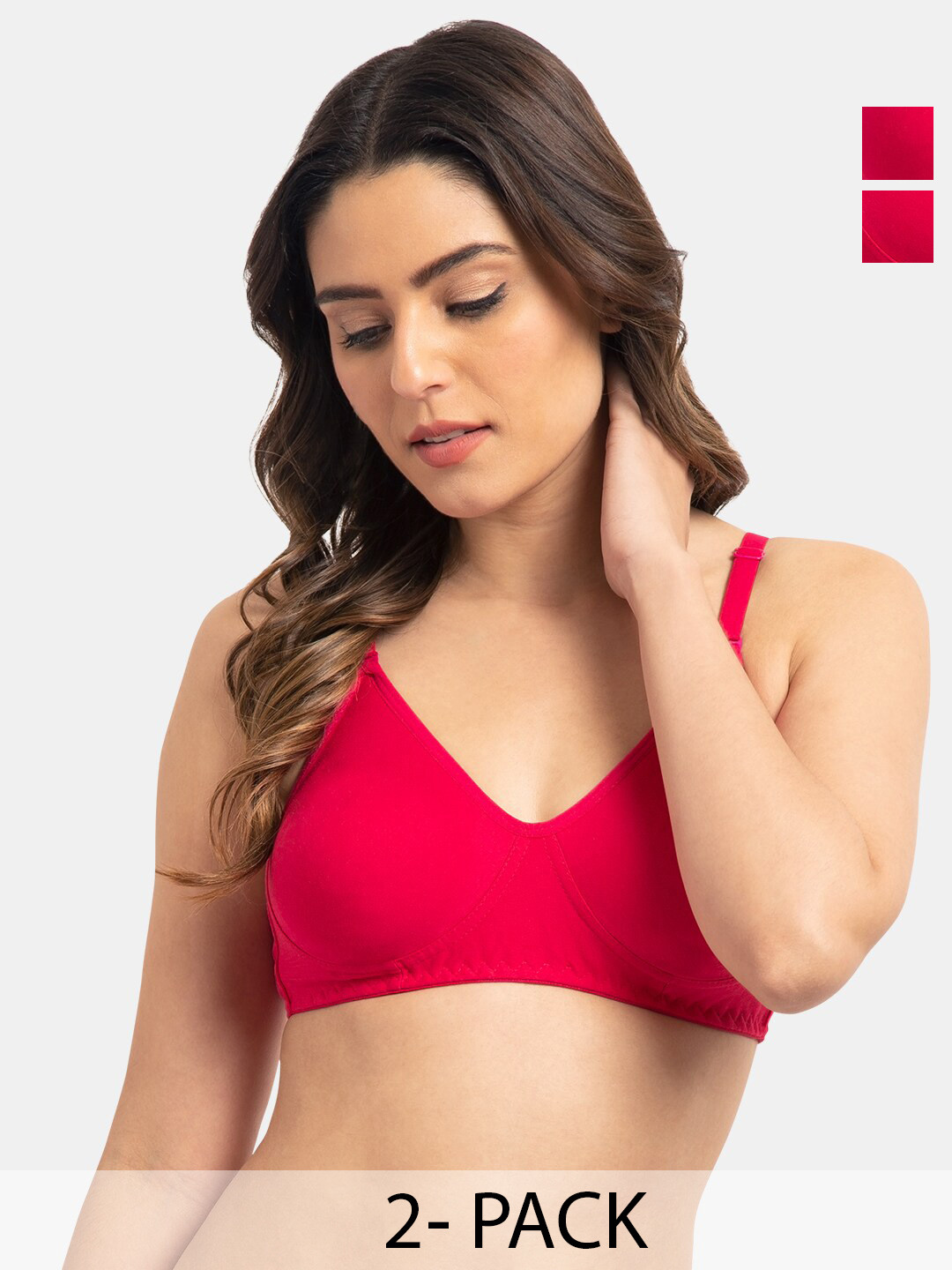 

Tweens Pack Of 2 Full Coverage Non Padded Cotton T-shirt Bras- All Day Comfort, Pink
