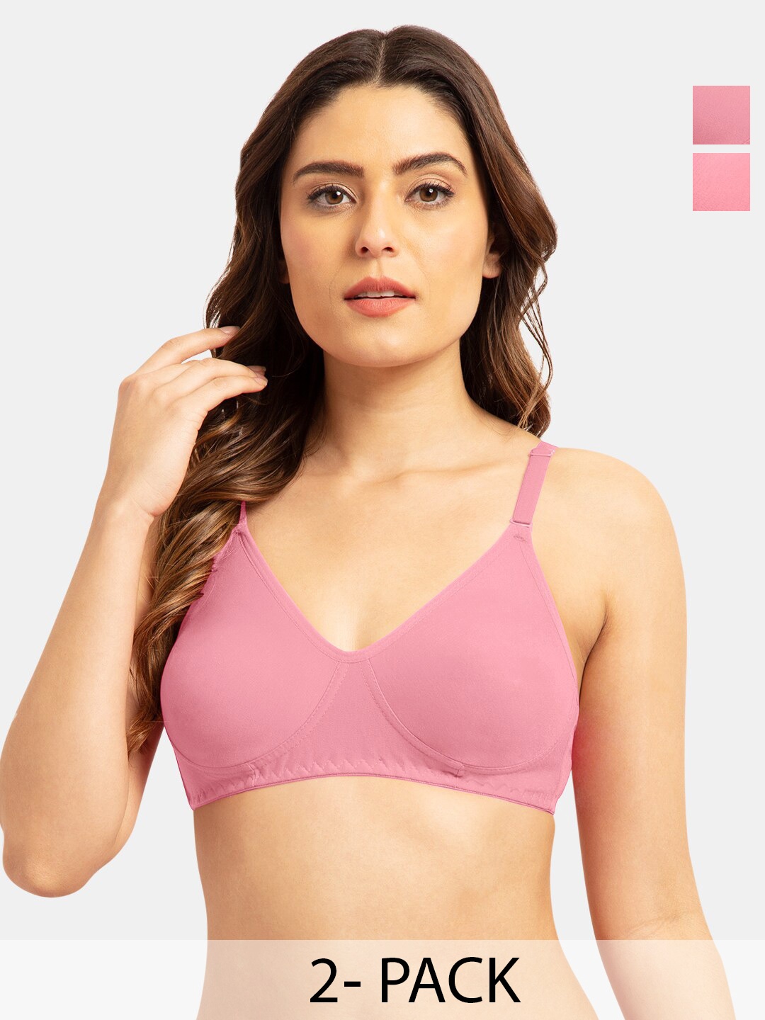 

Tweens Pack Of 2 Full Coverage Non Padded Cotton T-shirt Bras- All Day Comfort, Pink