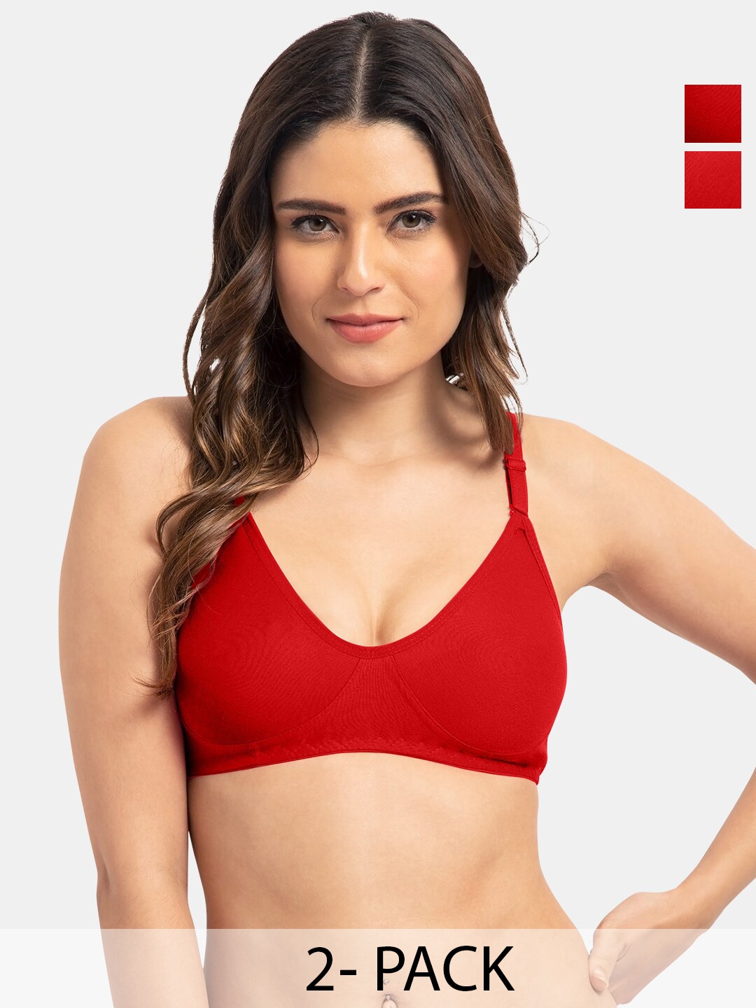 

Tweens Pack Of 2 Full Coverage Non Padded Cotton T-shirt Bras- All Day Comfort, Red