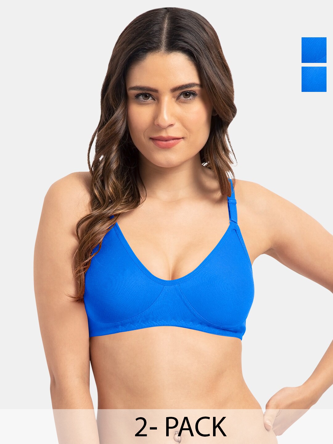 

Tweens Pack Of 2 Full Coverage Non Padded Cotton T-shirt Bras- All Day Comfort, Blue