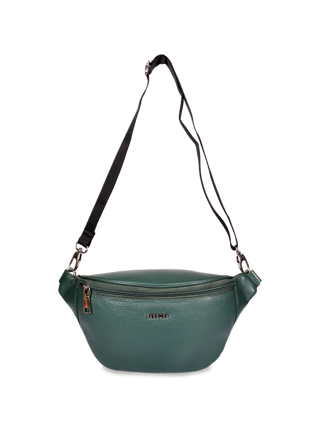 

Sassora Zippered Leather Waist Pouch, Green