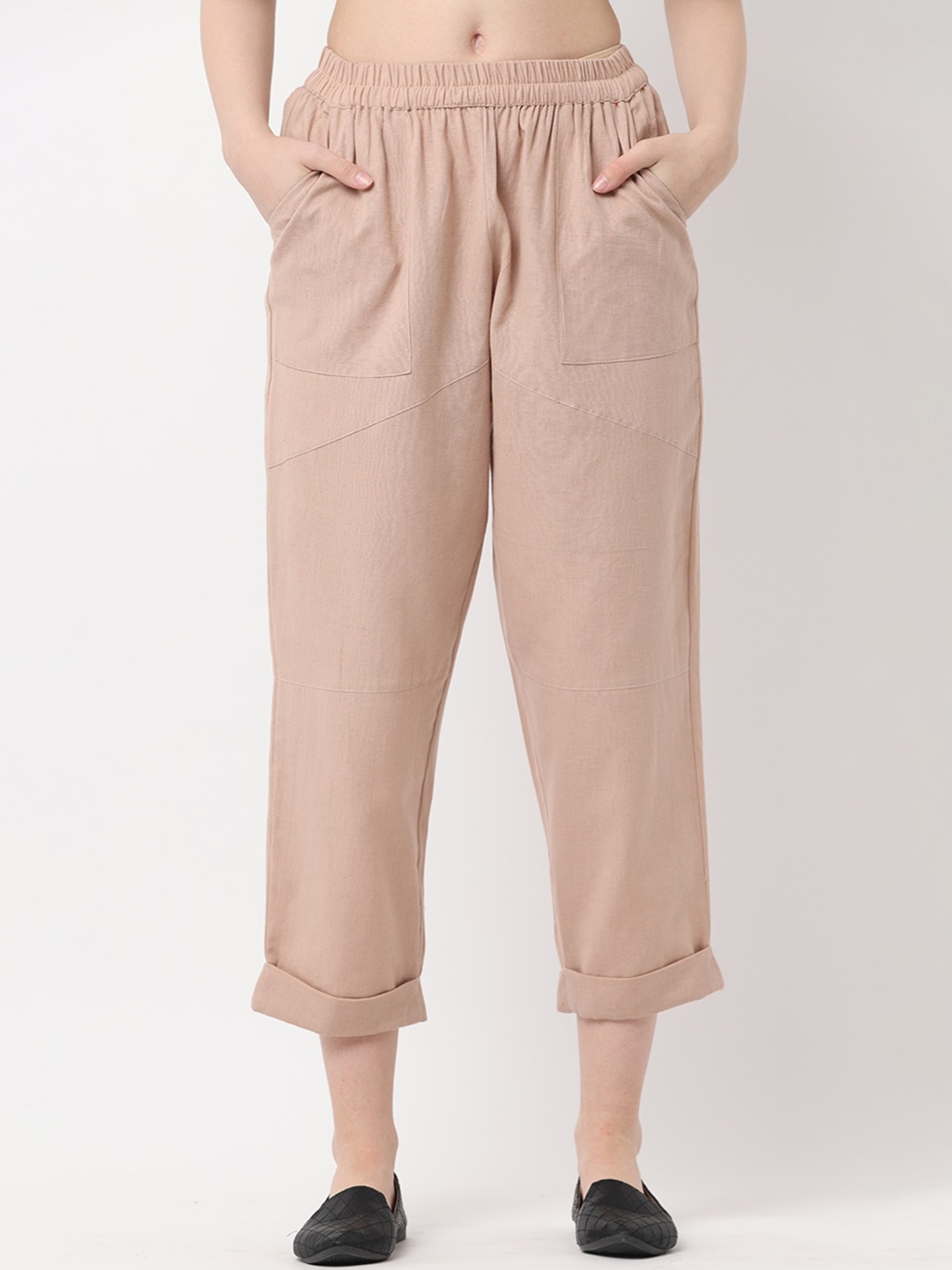 

BLACK & BLAH BLAH Women Relaxed Loose Fit Culottes Trousers, Beige