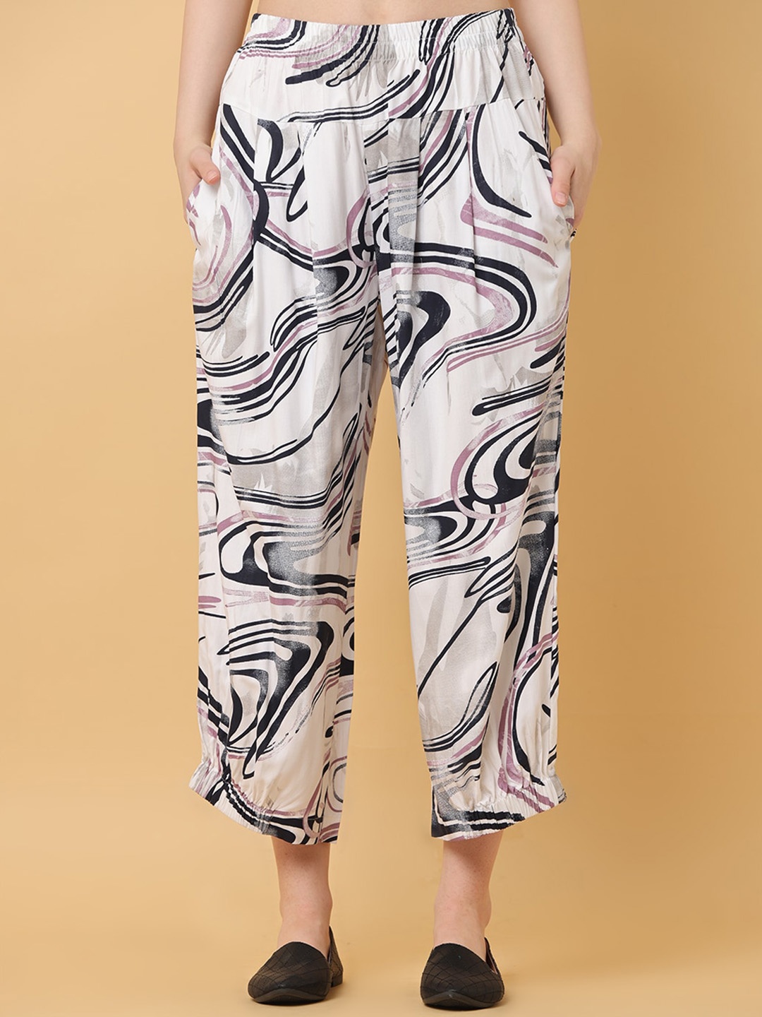 

BLACK & BLAH BLAH Women Relaxed Loose Fit Abstract Printed Liva Pant, Multi