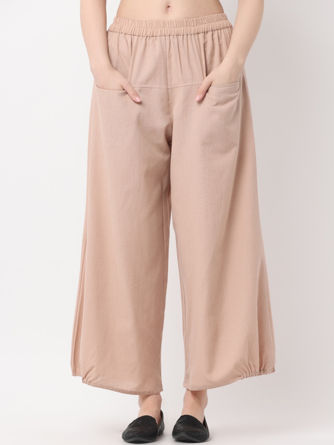 

BLACK & BLAH BLAH Relaxed Loose Fit Solid Cotton Linen Pant, Beige