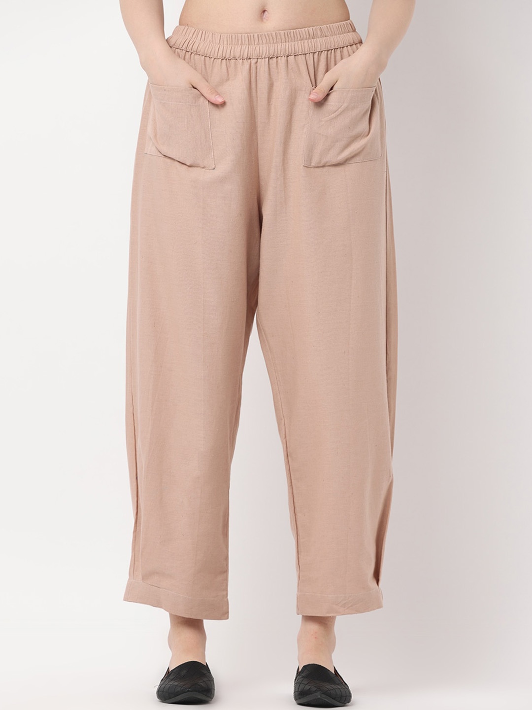 

BLACK & BLAH BLAH Relaxed Loose Fit Solid Cotton Linen Pant, Beige