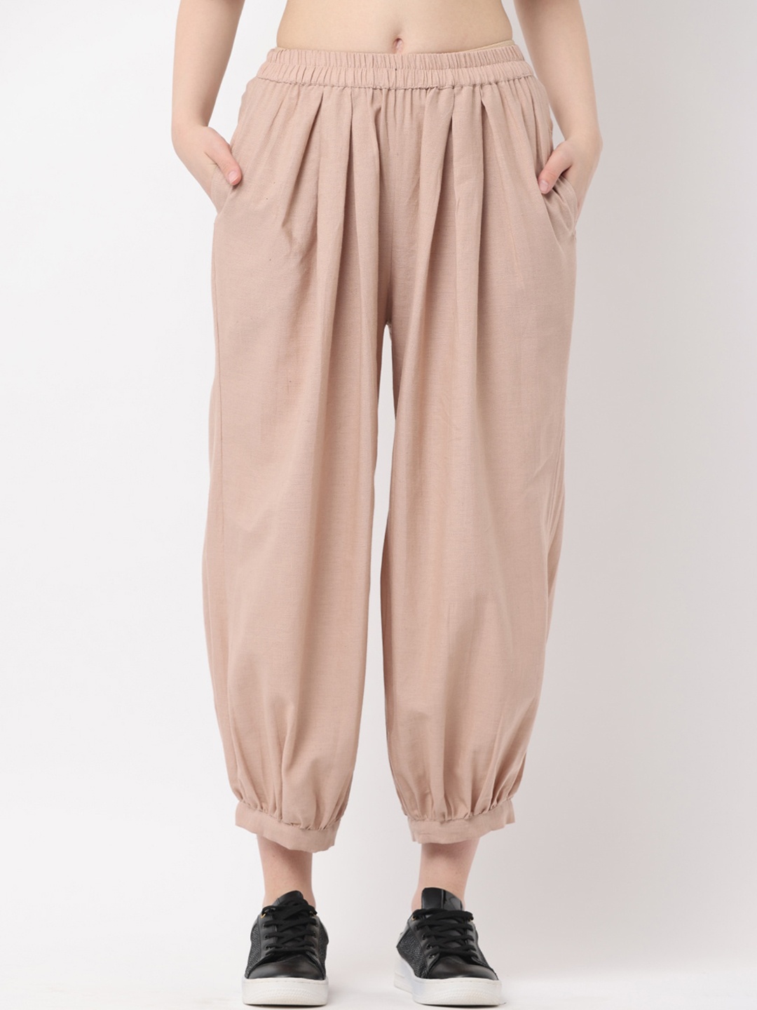 

BLACK & BLAH BLAH Relaxed Loose Fit Solid Cotton Linen Pant, Beige