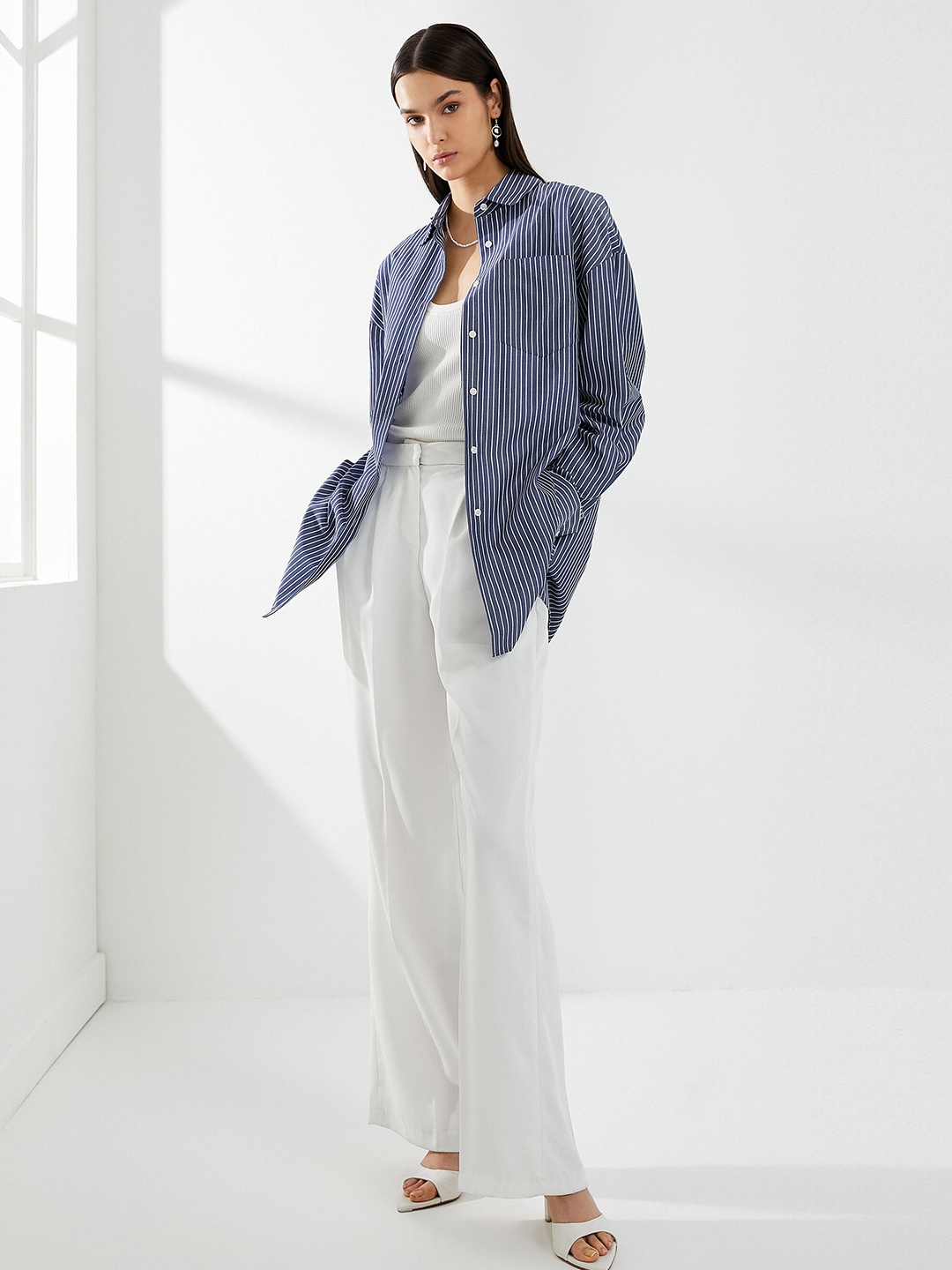 

Koton Women Opaque Striped Casual Shirt, Blue