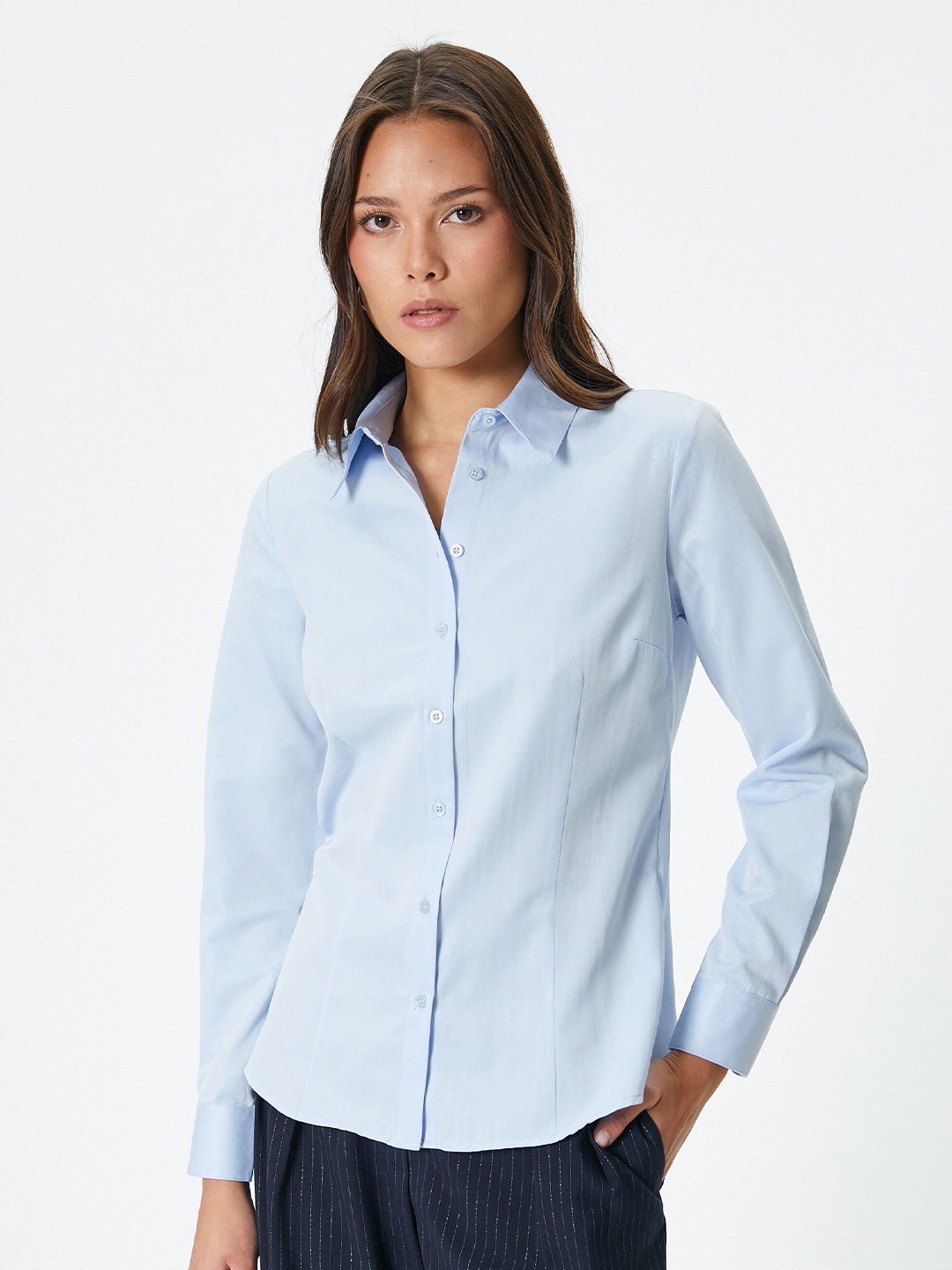 

Koton Women Slim Fit Opaque Casual Shirt, Blue