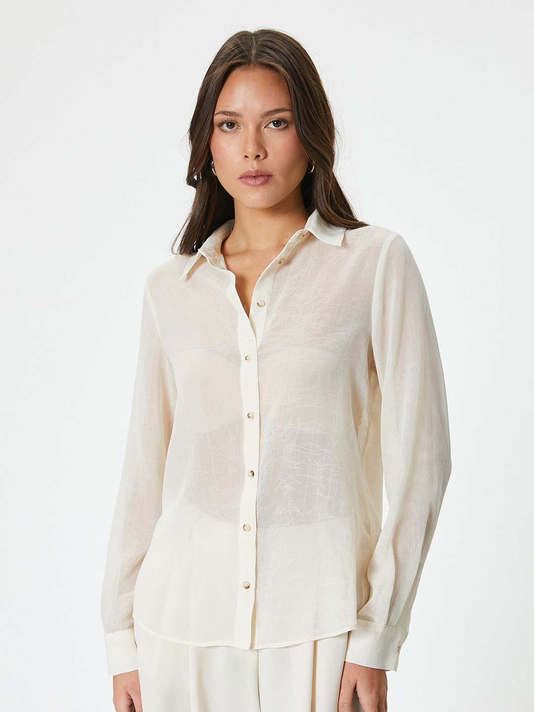 

Koton Long Sleeves Spread Collar Casual Shirt, Beige