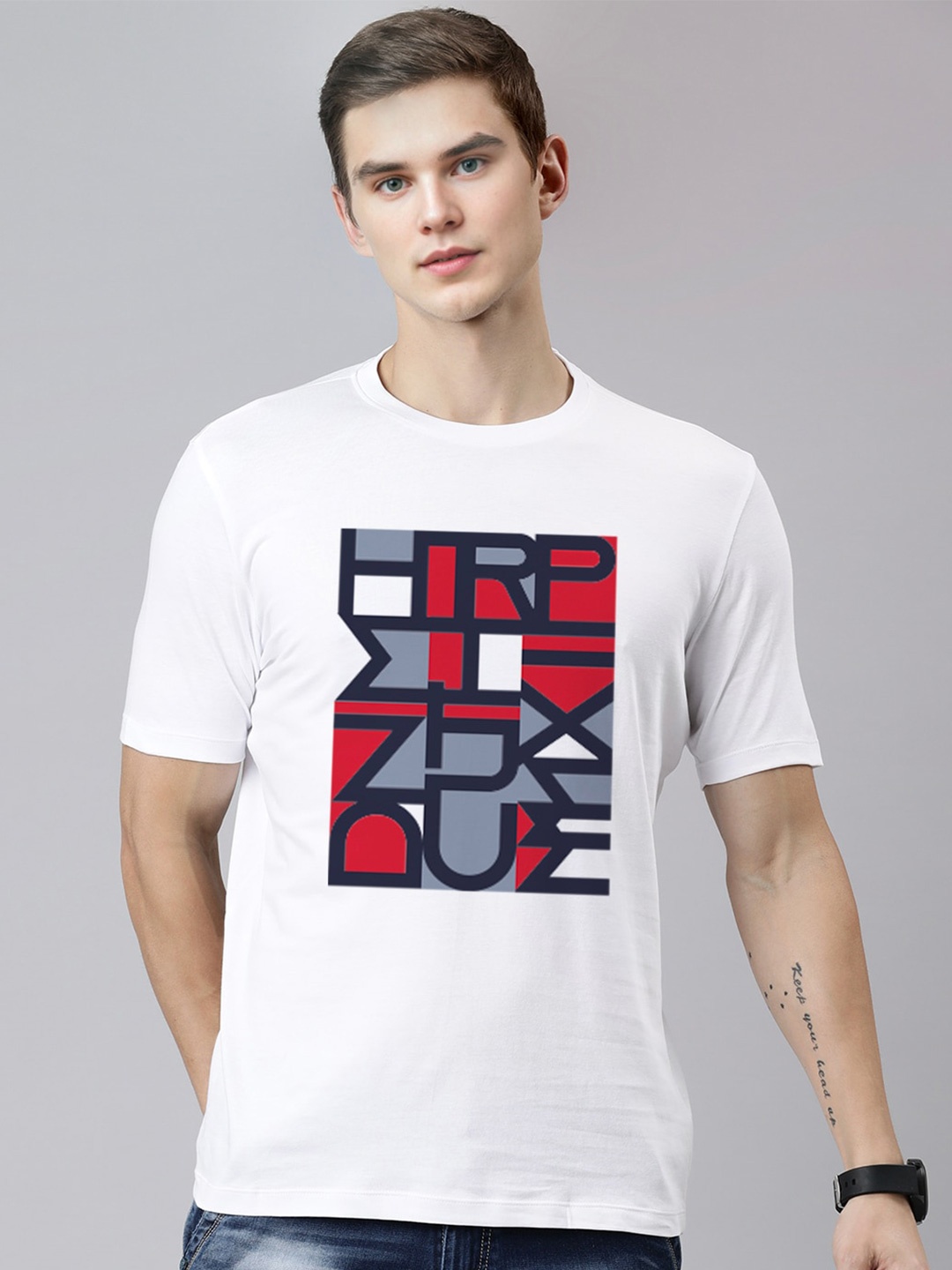 

Huetrap Men Typography Printed Applique T-shirt, White