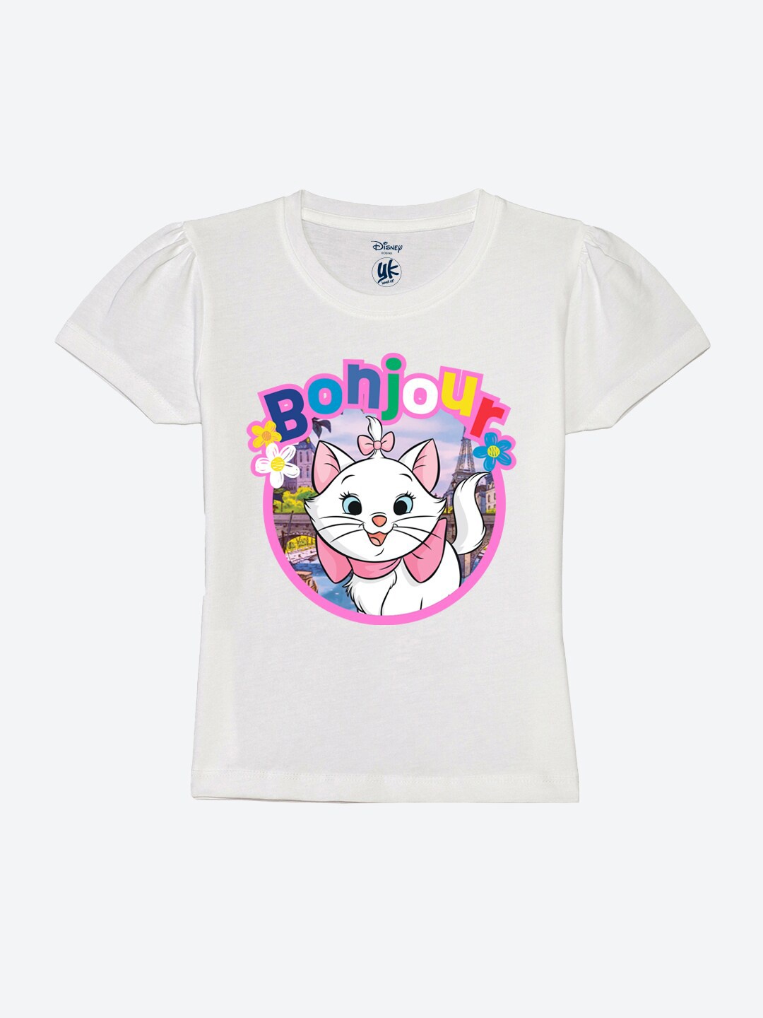 

YK Disney Girls Typography Printed Pure Cotton Applique T-shirt, White