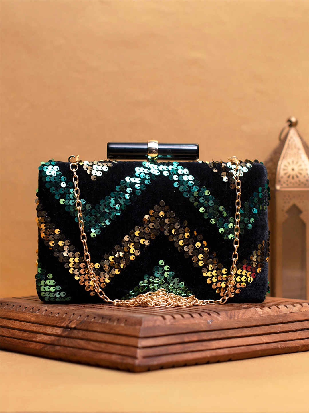 

ARTKLIM Embroidered Box Clutch, Black