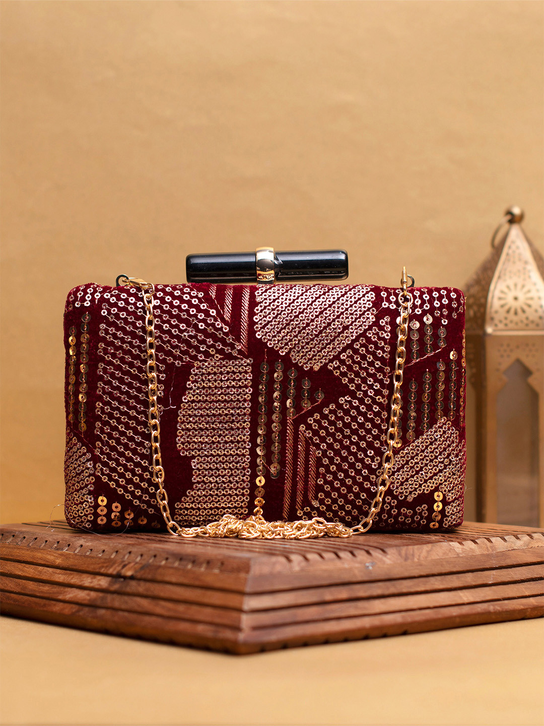 

ARTKLIM Embroidered Box Clutch, Red