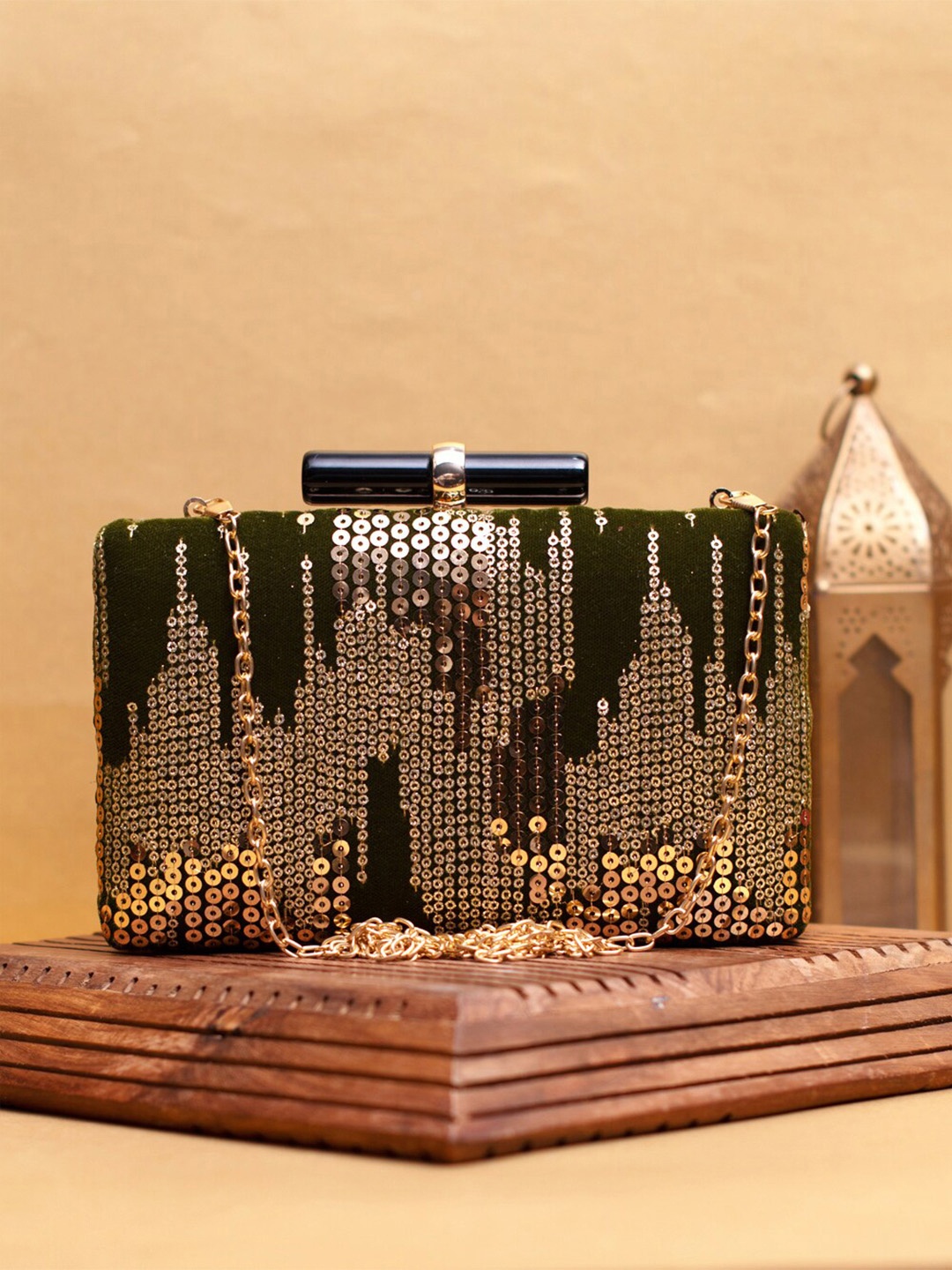 

ARTKLIM Embroidered Embellished Box Clutch, Green