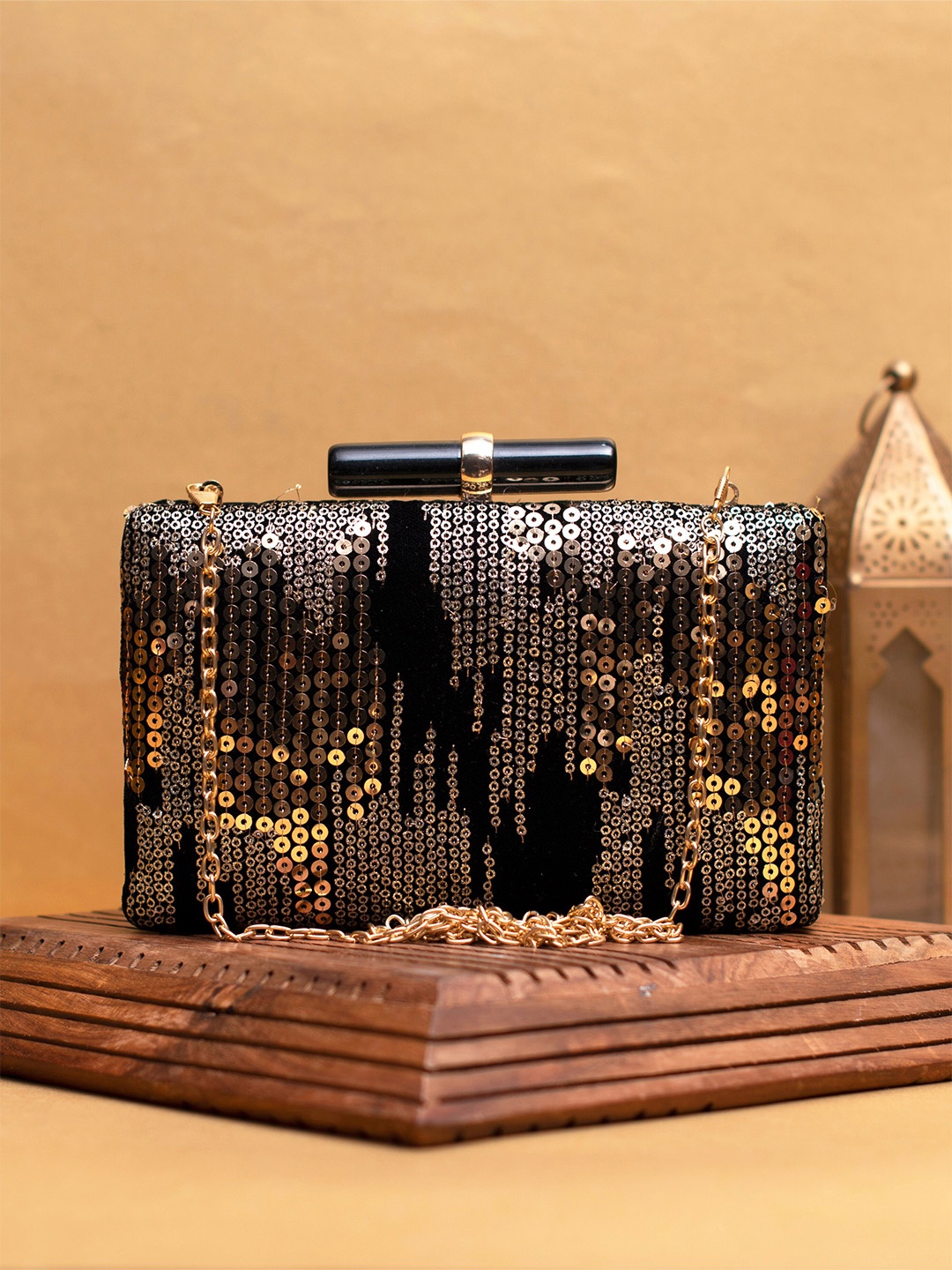 

ARTKLIM Embroidered Embellished Box Clutch, Black