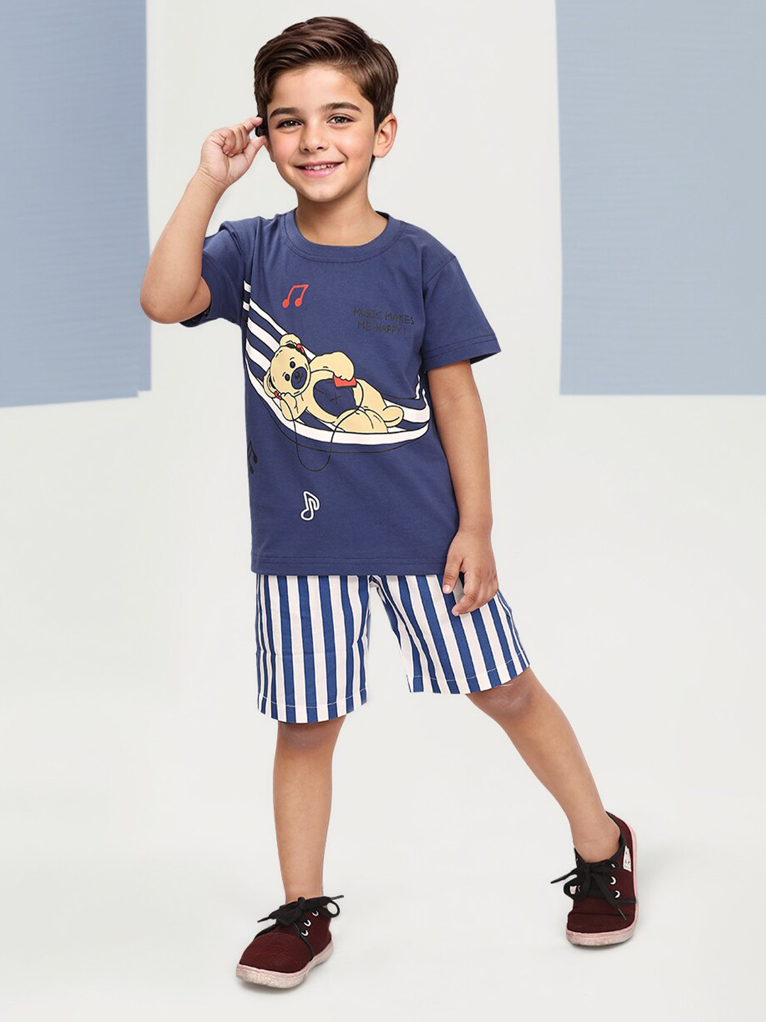 

Toonyport Boys Printed Pure Cotton T-shirt with Shorts, Navy blue