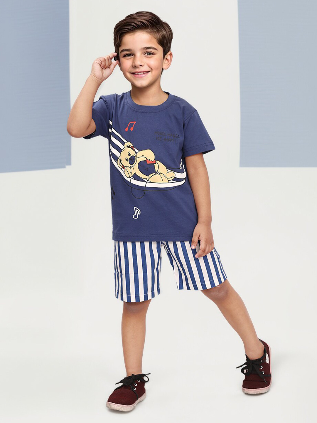 

Toonyport Boys Printed Pure Cotton T-shirt with Shorts, Navy blue