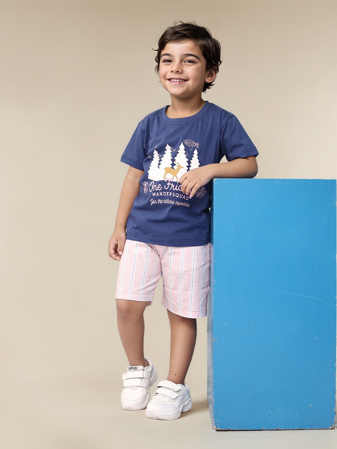 

Toonyport Boys Graphic Printed Pure Cotton T-shirt with Shorts, Navy blue