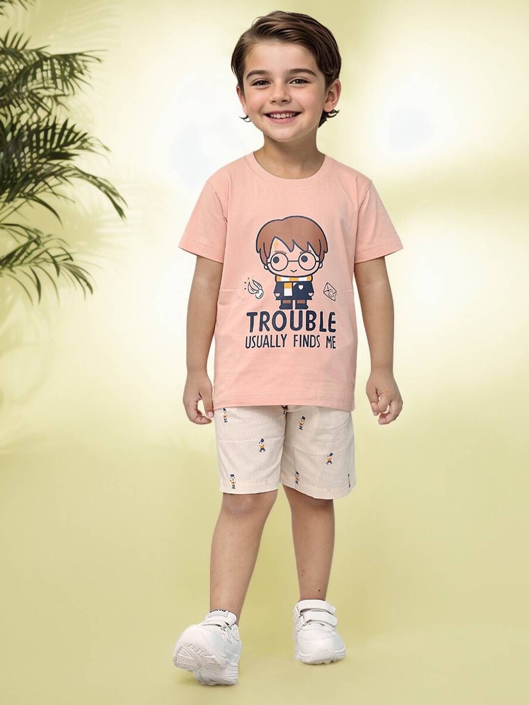

Toonyport Boys Printed Pure Cotton T-shirt with Shorts, Peach