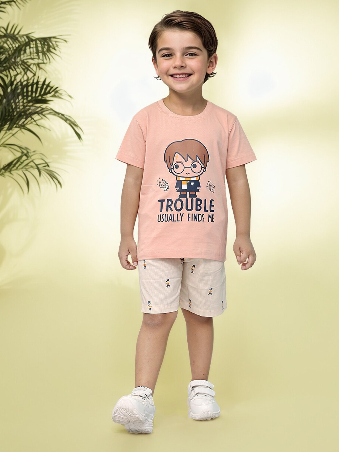 

Toonyport Boys Printed Pure Cotton T-shirt with Shorts, Peach
